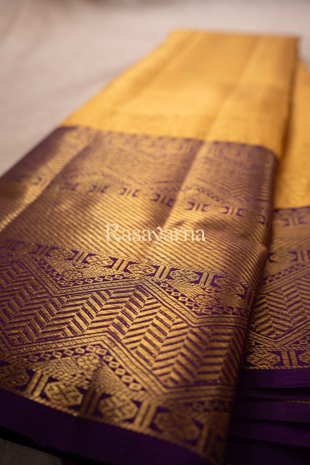 Mustard Gold Pure Silk Kanchipuram Pattu Saree with Magenta Border