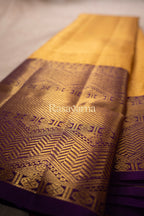 Mustard Gold Pure Silk Kanchipuram Pattu Saree with Magenta Border