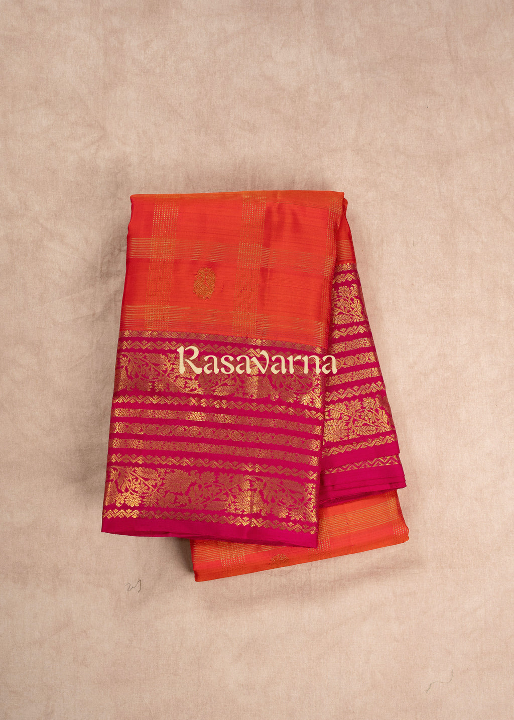 Orange Pure Silk Kanchipuram Pattu Saree with Roja Pink Border