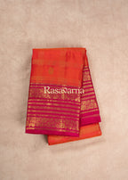 Orange Pure Silk Kanchipuram Pattu Saree with Roja Pink Border
