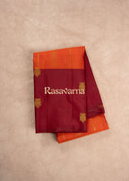 Orange Pure Silk Kanchipuram Pattu Saree with Maroon Border