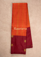 Orange Pure Silk Kanchipuram Pattu Saree with Maroon Border