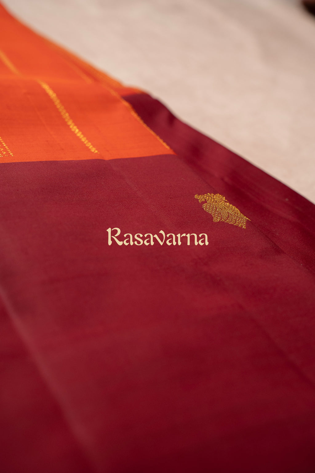 Orange Pure Silk Kanchipuram Pattu Saree with Maroon Border