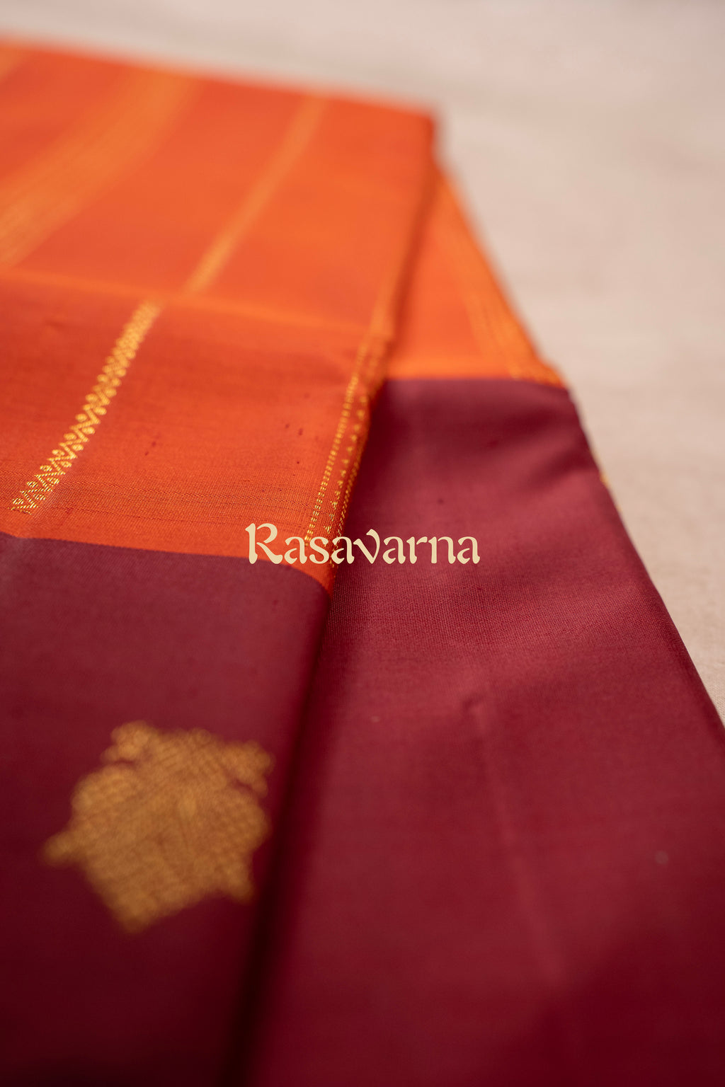 Orange Pure Silk Kanchipuram Pattu Saree with Maroon Border