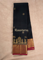 Navy Blue Pure Silk Kanchipuram Pattu Saree with Roja Pink Border