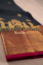 Navy Blue Pure Silk Kanchipuram Pattu Saree with Roja Pink Border