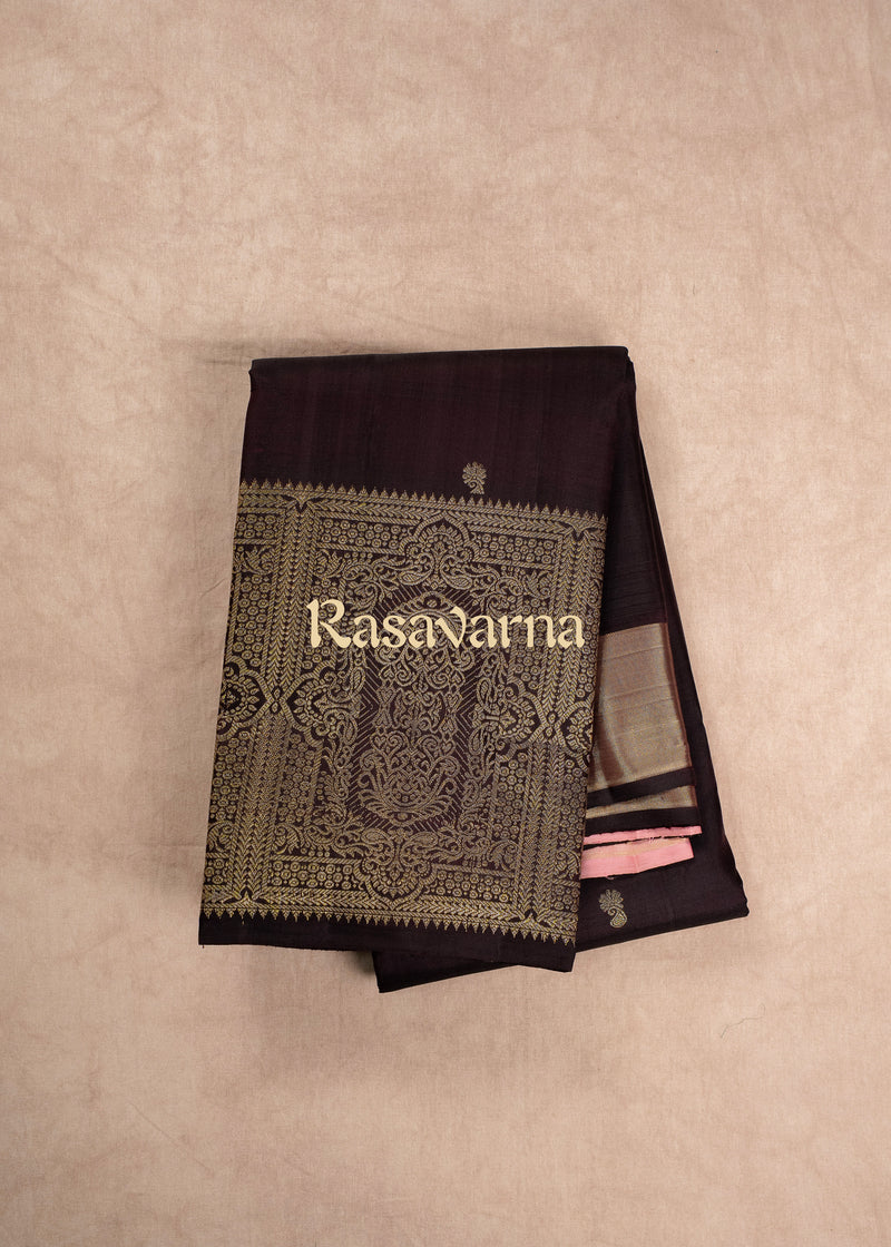 Chocolate Pure Silk Kanchipuram Pattu Saree with Chocolate Border
