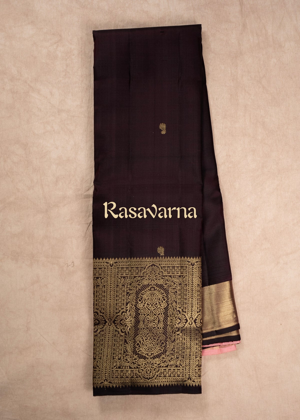 Chocolate Pure Silk Kanchipuram Pattu Saree with Chocolate Border