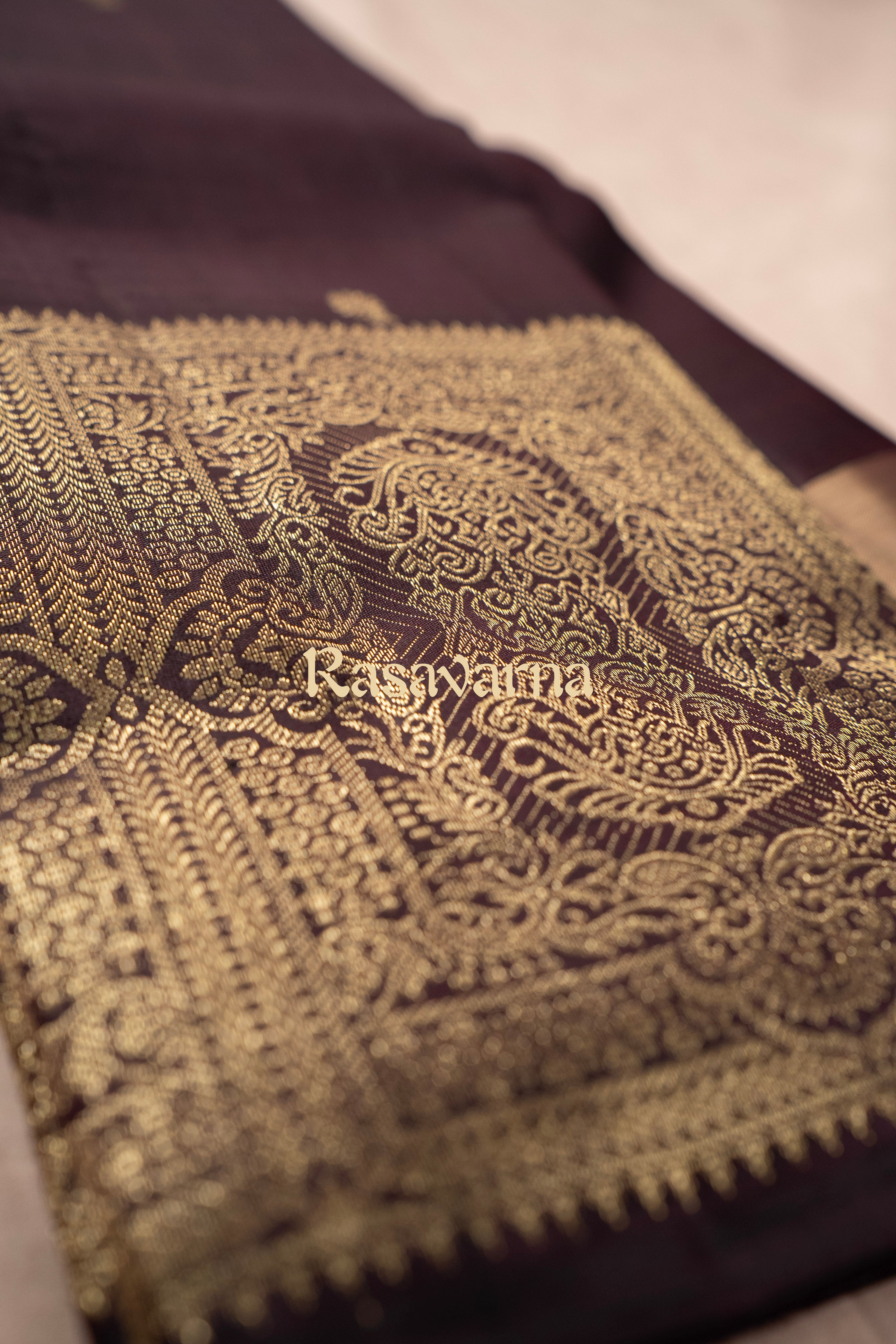 Chocolate Pure Silk Kanchipuram Pattu Saree with Chocolate Border