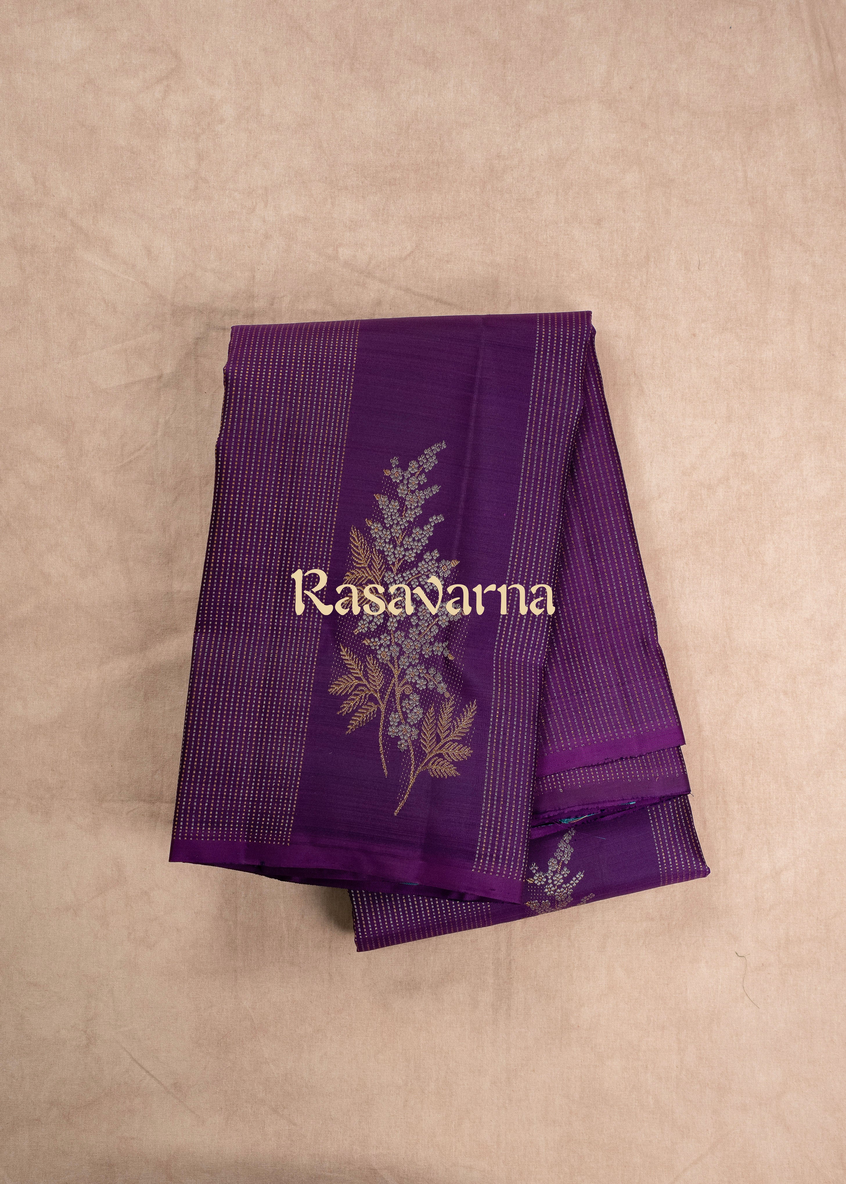 Violet Pure Silk Kanchipuram Pattu Saree with Violet Border