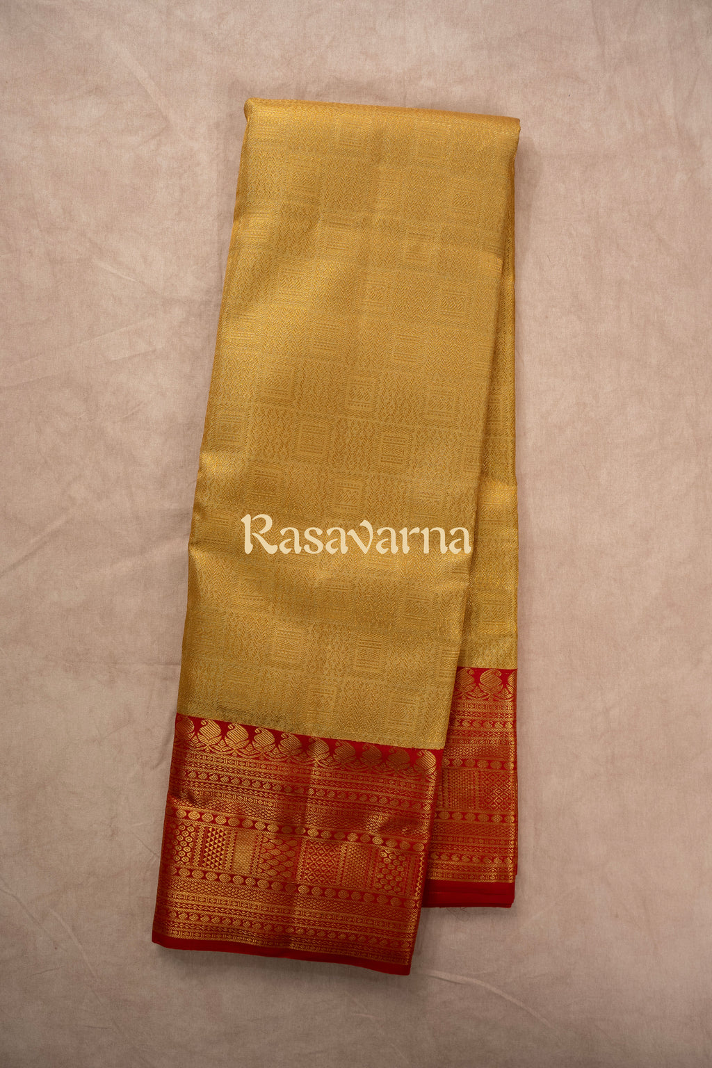 Yellow Pure Silk Kanchipuram Pattu Saree with Red Border