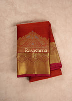 Rust Pure Silk Kanchipuram Pattu Saree with Maroon Border