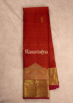 Rust Pure Silk Kanchipuram Pattu Saree with Maroon Border