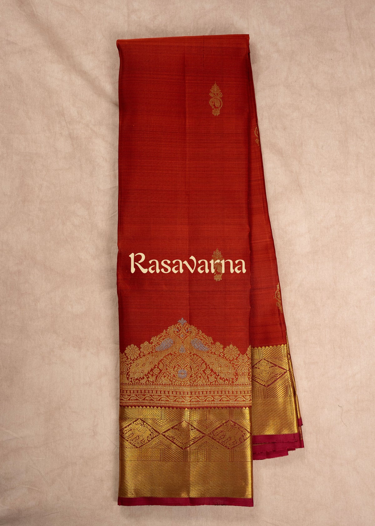 Rust Pure Silk Kanchipuram Pattu Saree with Maroon Border