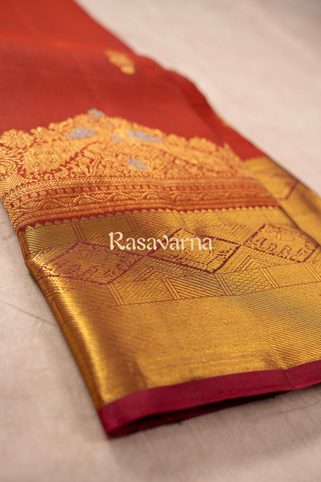 Rust Pure Silk Kanchipuram Pattu Saree with Maroon Border
