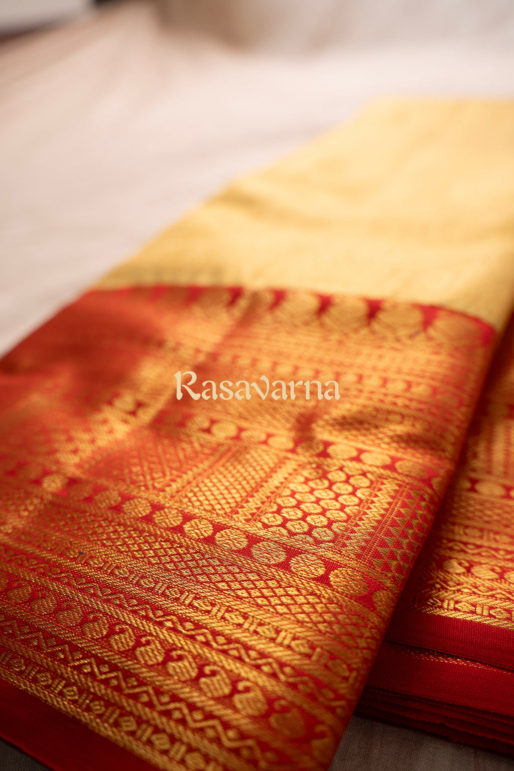 Yellow Pure Silk Kanchipuram Pattu Saree with Red Border
