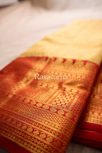 Yellow Pure Silk Kanchipuram Pattu Saree with Red Border