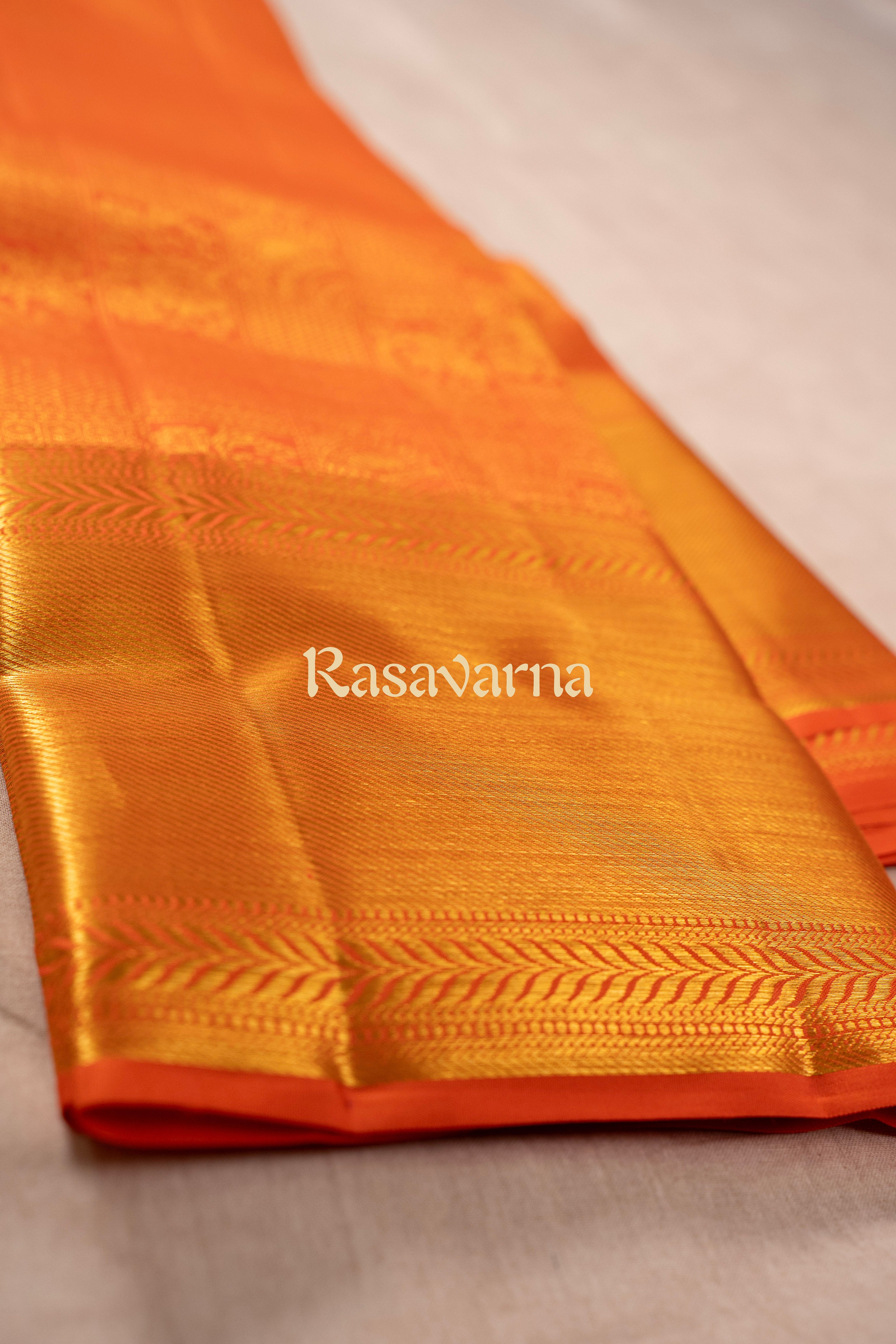 Orange Pure Silk Kanchipuram Pattu Saree with Orange Border