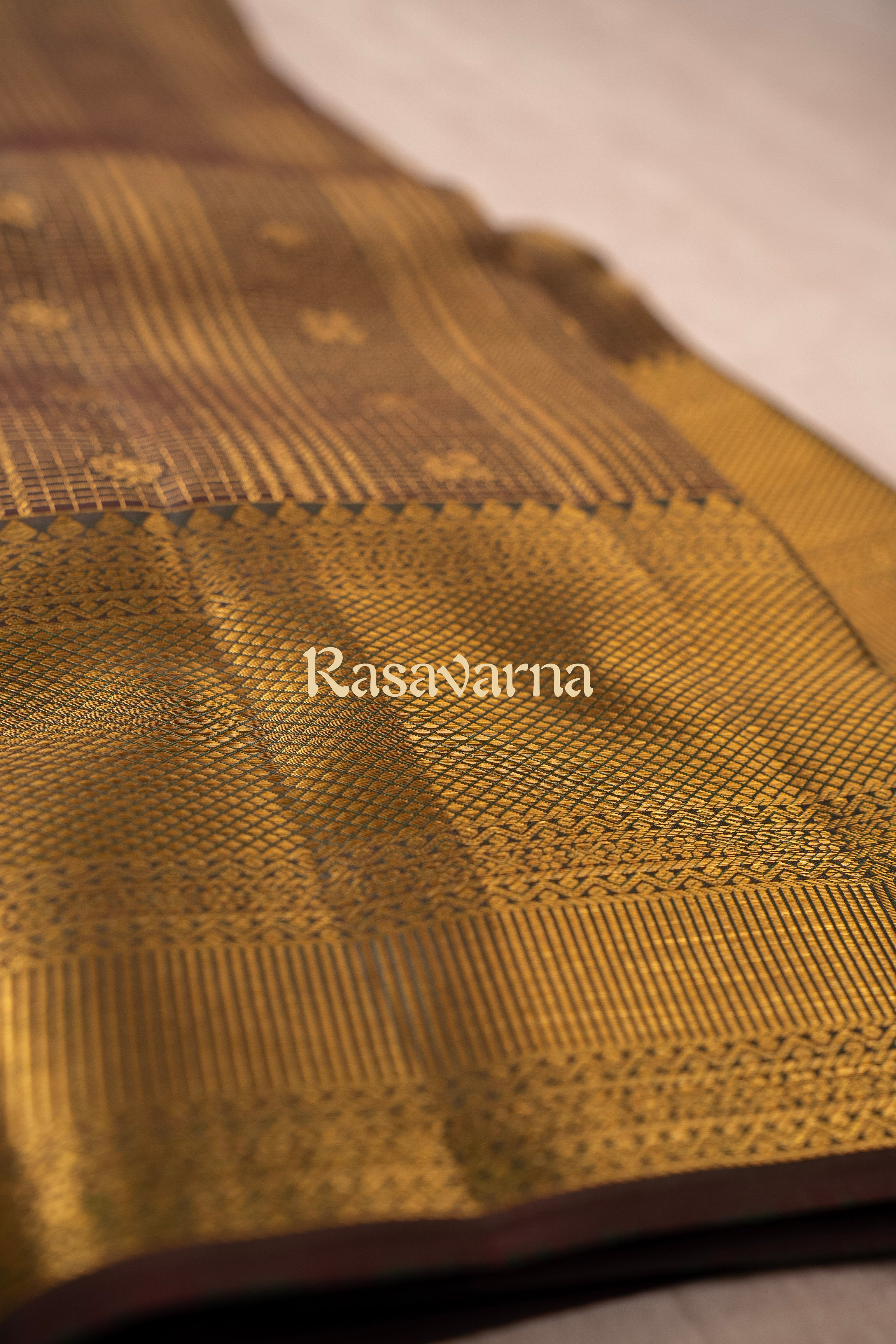 Bottle Green Pure Silk Kanchipuram Pattu Saree with Bottle Green Border