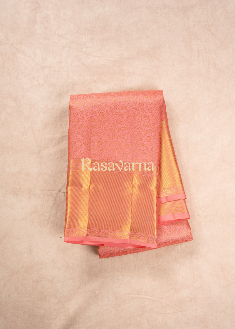 Peach Pure Silk Kanchipuram Pattu Saree with Peach Border