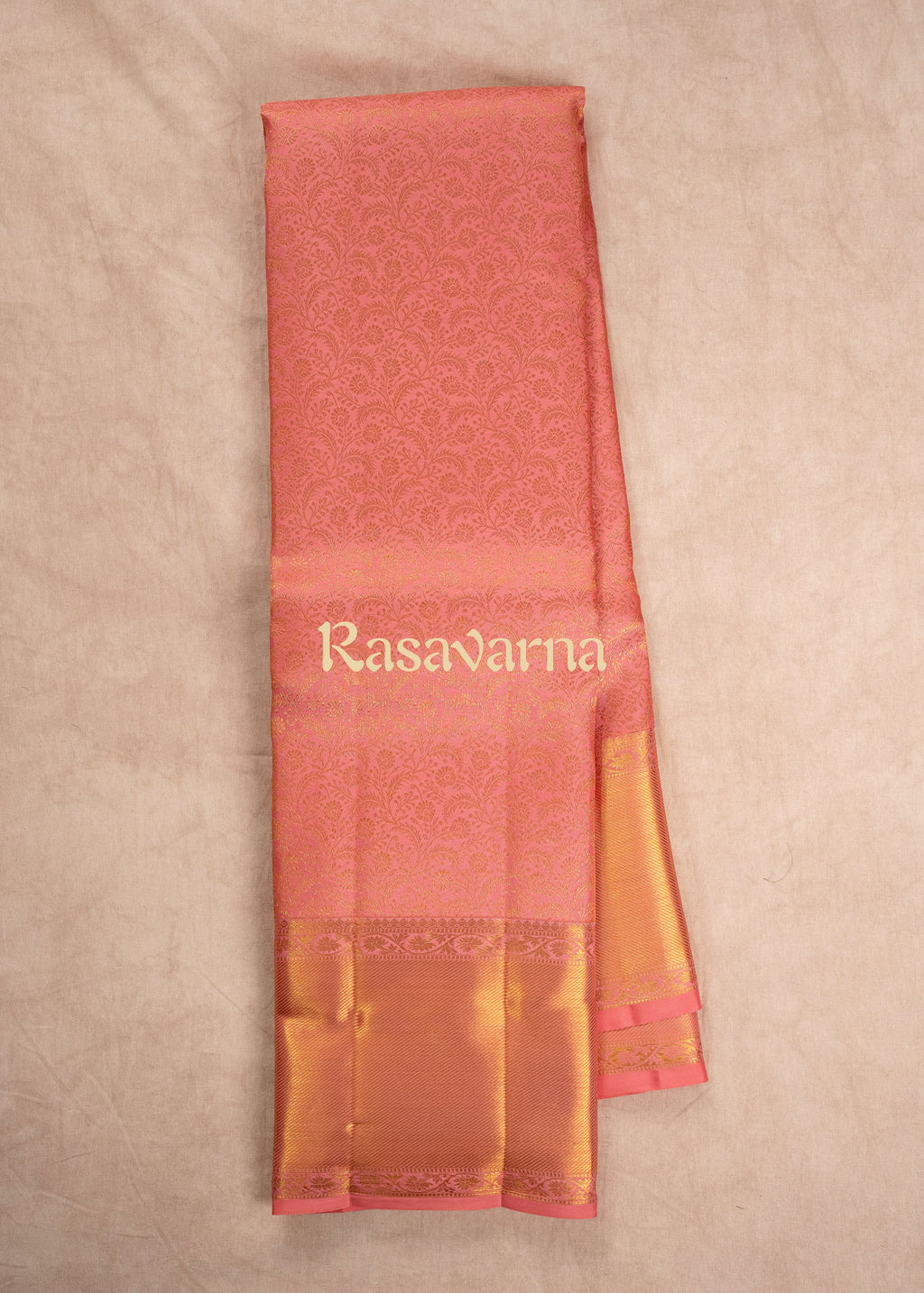 Peach Pure Silk Kanchipuram Pattu Saree with Peach Border