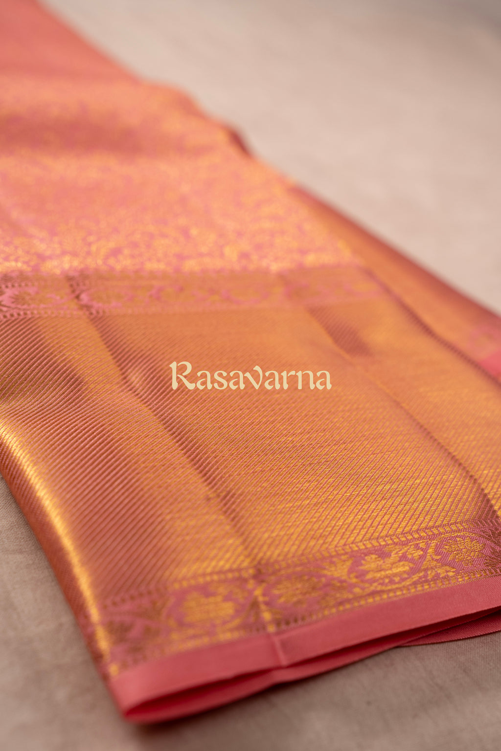 Peach Pure Silk Kanchipuram Pattu Saree with Peach Border