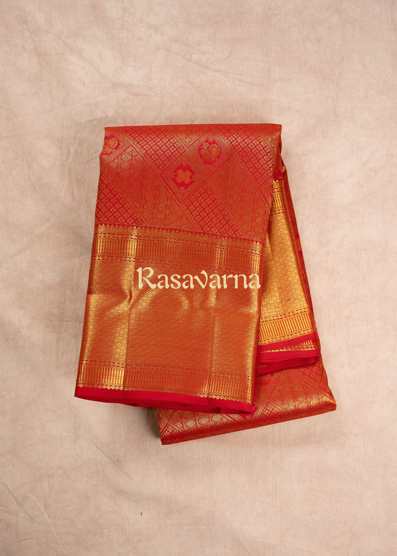 Red Pure Silk Kanchipuram Pattu Saree with Red Border