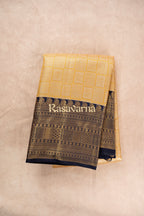 Yellow Pure Silk Kanchipuram Pattu Saree with Navy Blue Border