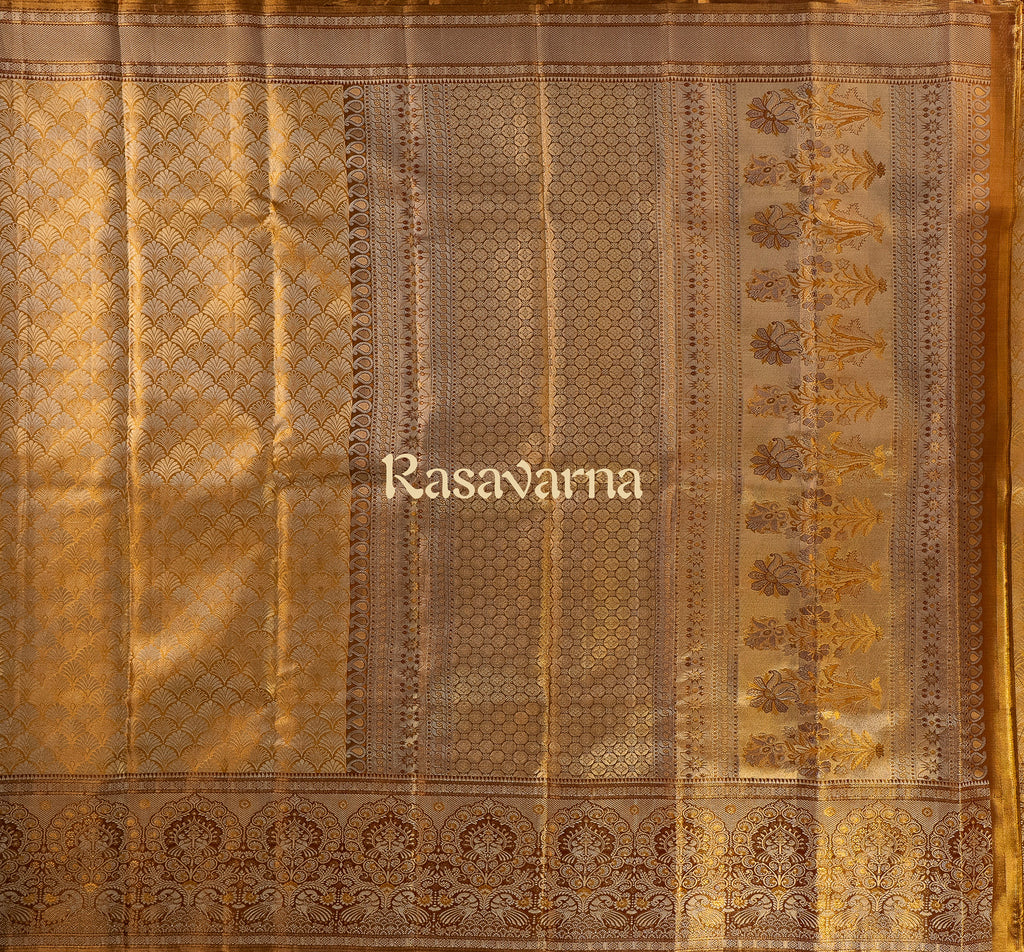 Gold Pure Silk Kanchipuram Pattu Saree with Contrast Border