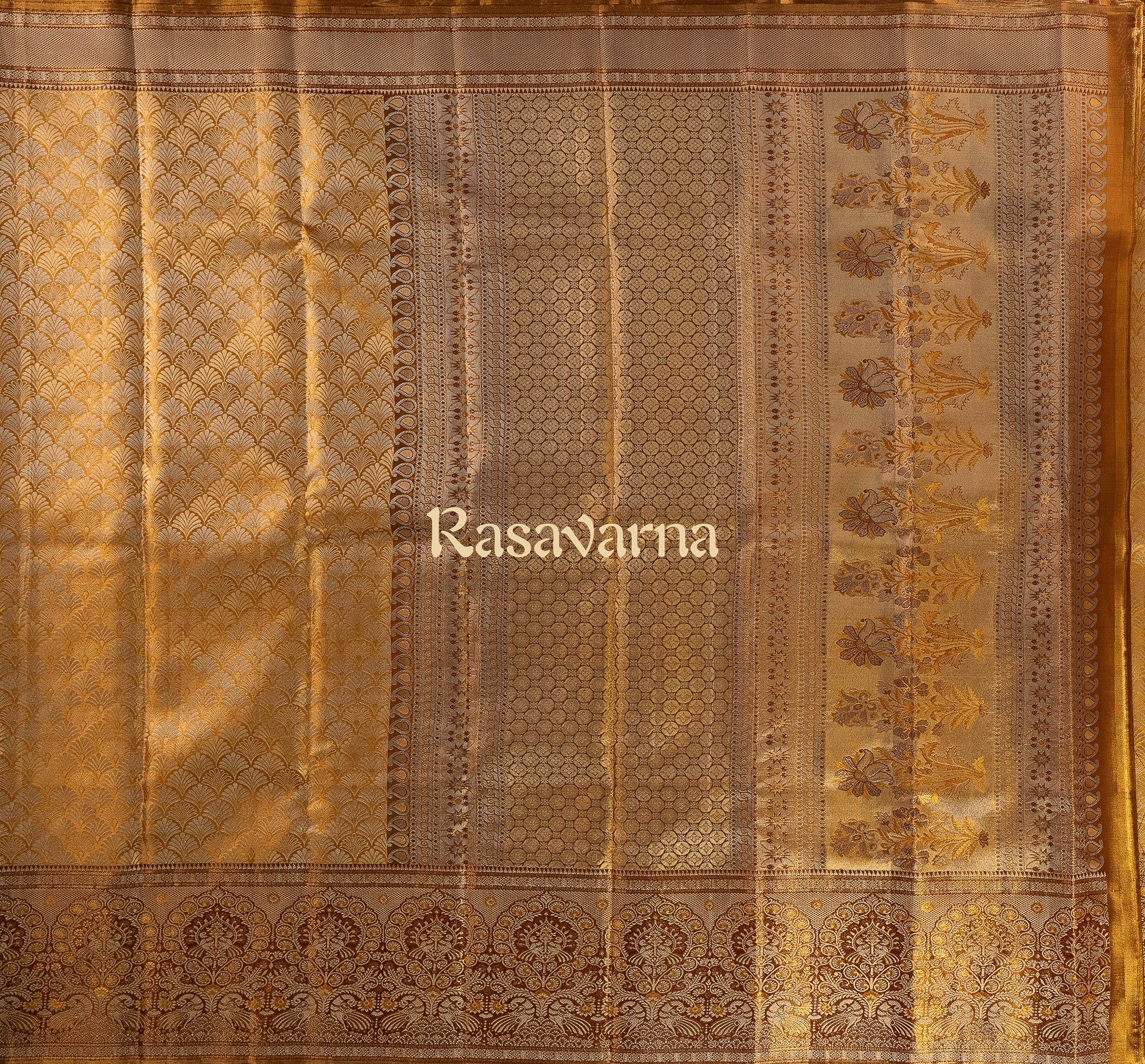 Gold Pure Silk Kanchipuram Pattu Saree with Contrast Border
