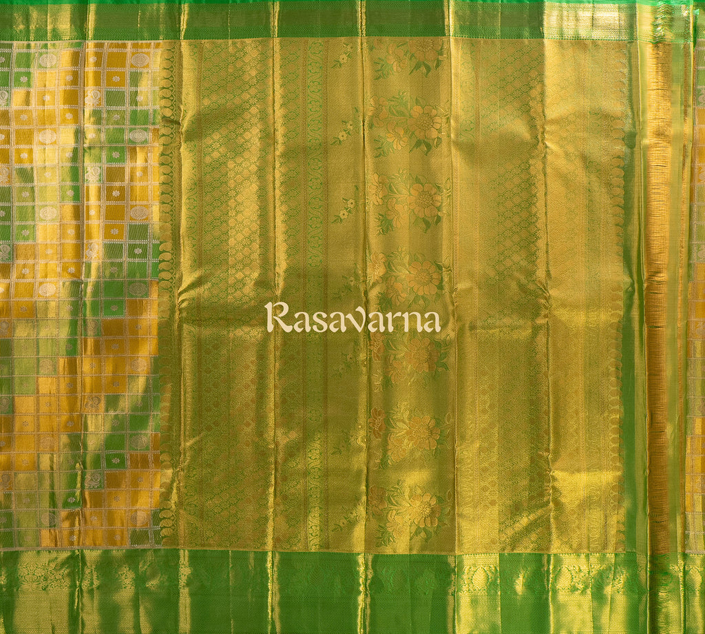 Yellow Pure Silk Kanchipuram Pattu Saree with Green Border