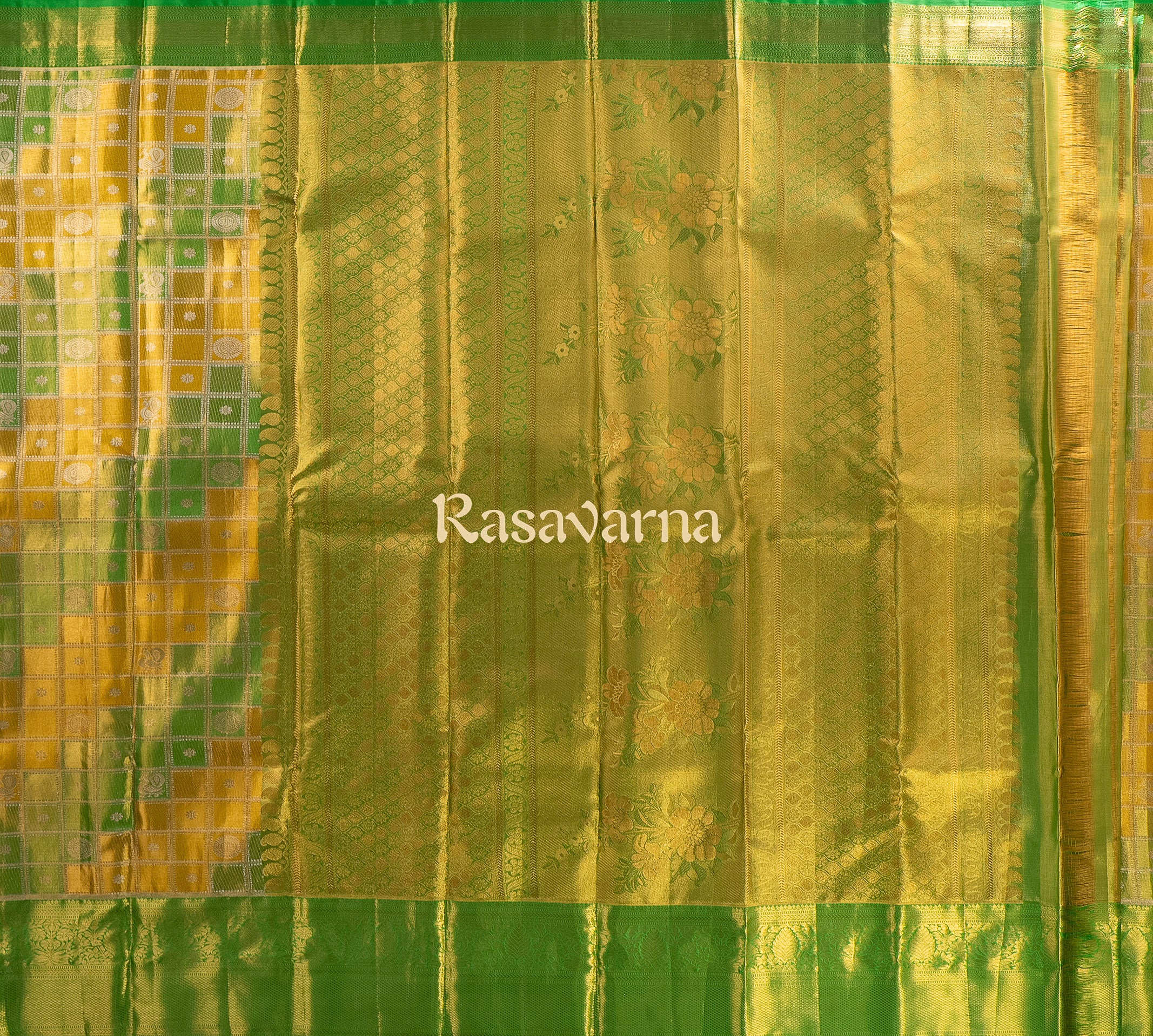 Yellow Pure Silk Kanchipuram Pattu Saree with Green Border