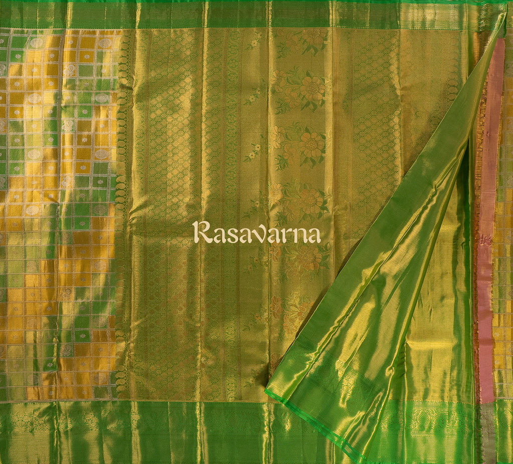 Yellow Pure Silk Kanchipuram Pattu Saree with Green Border