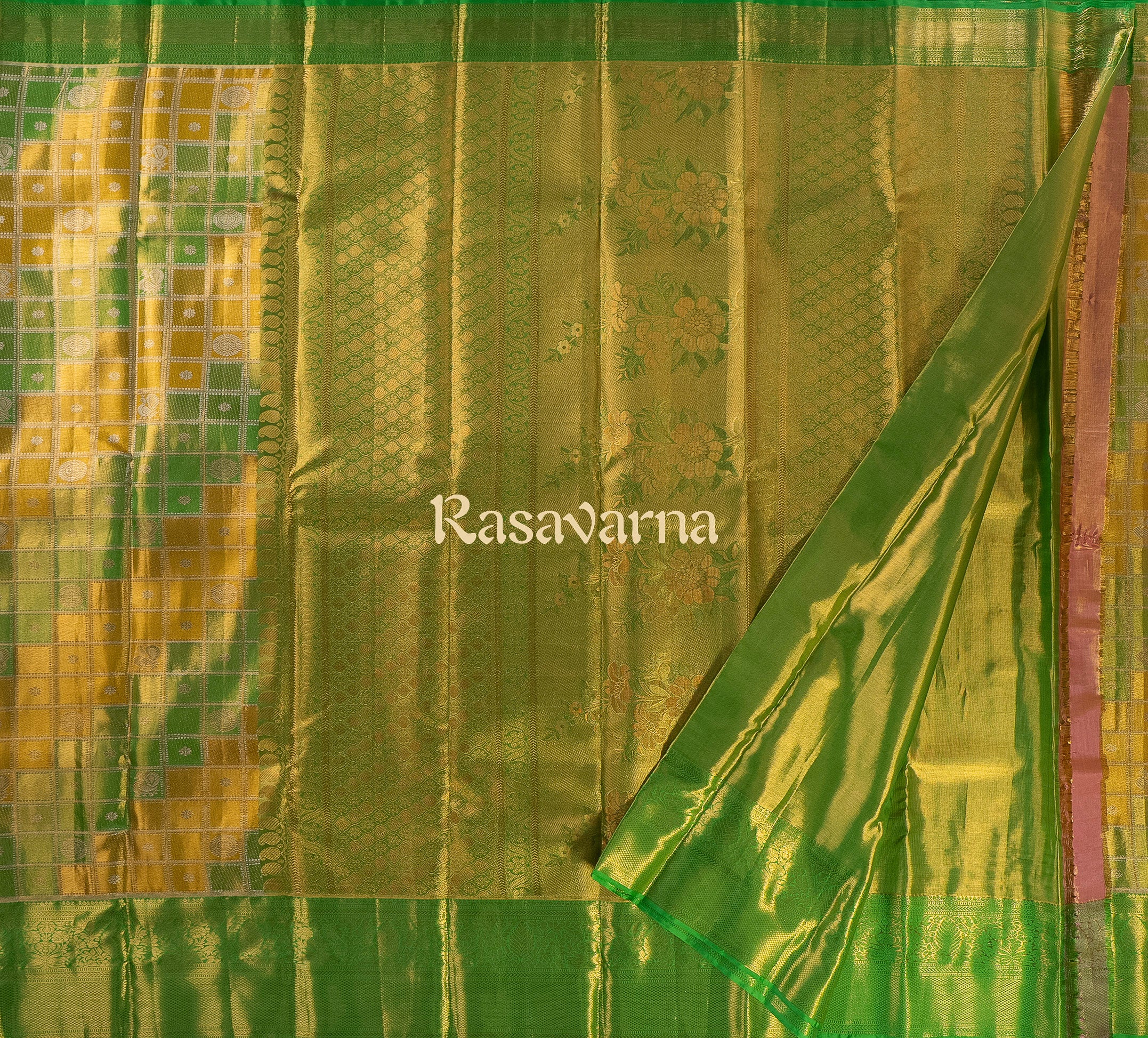 Yellow Pure Silk Kanchipuram Pattu Saree with Green Border