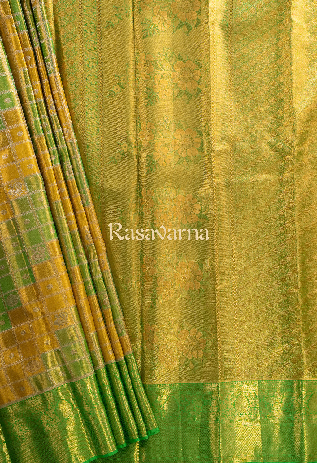Yellow Pure Silk Kanchipuram Pattu Saree with Green Border