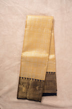 Yellow Pure Silk Kanchipuram Pattu Saree with Navy Blue Border
