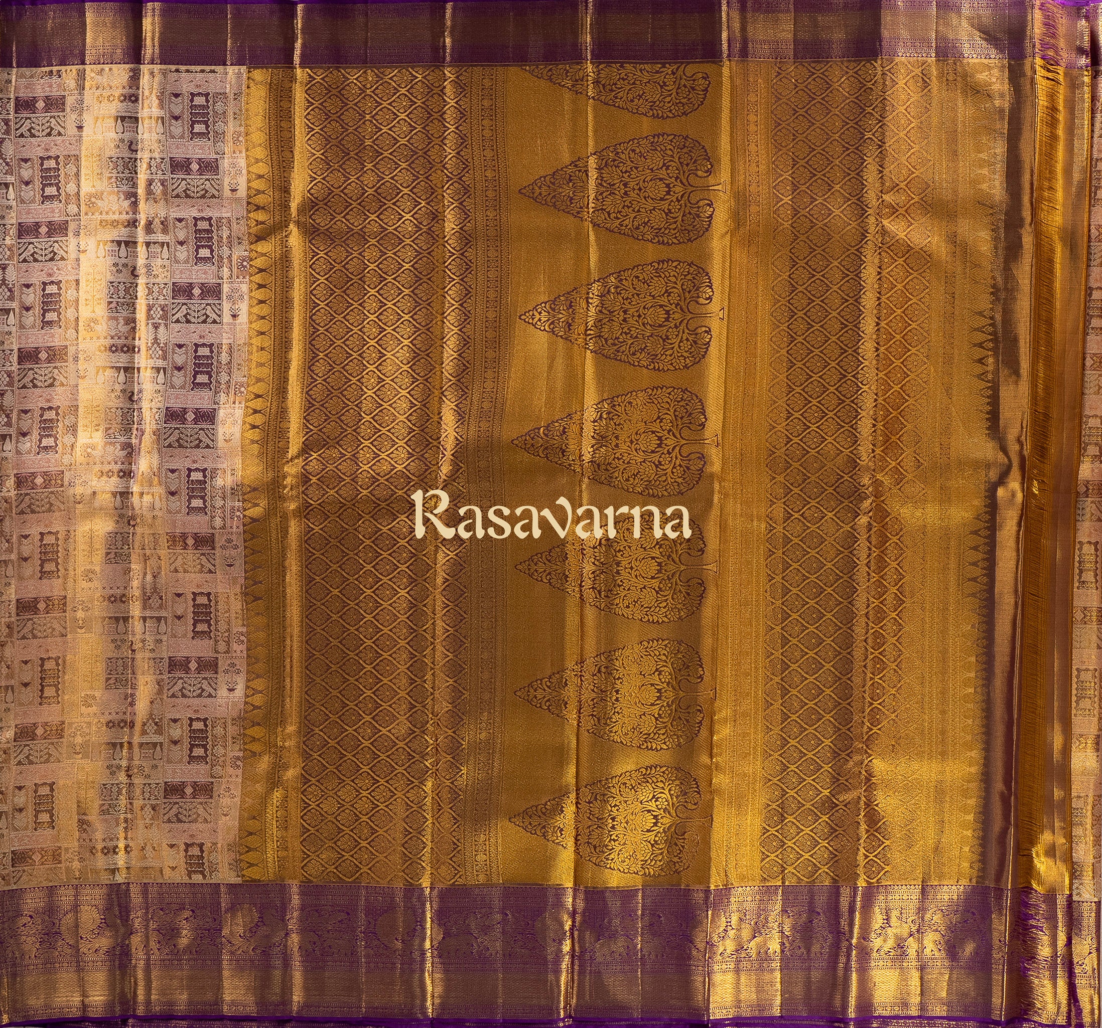 Gold Pure Silk Kanchipuram Pattu Saree with Purple Border