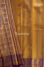 Gold Pure Silk Kanchipuram Pattu Saree with Purple Border