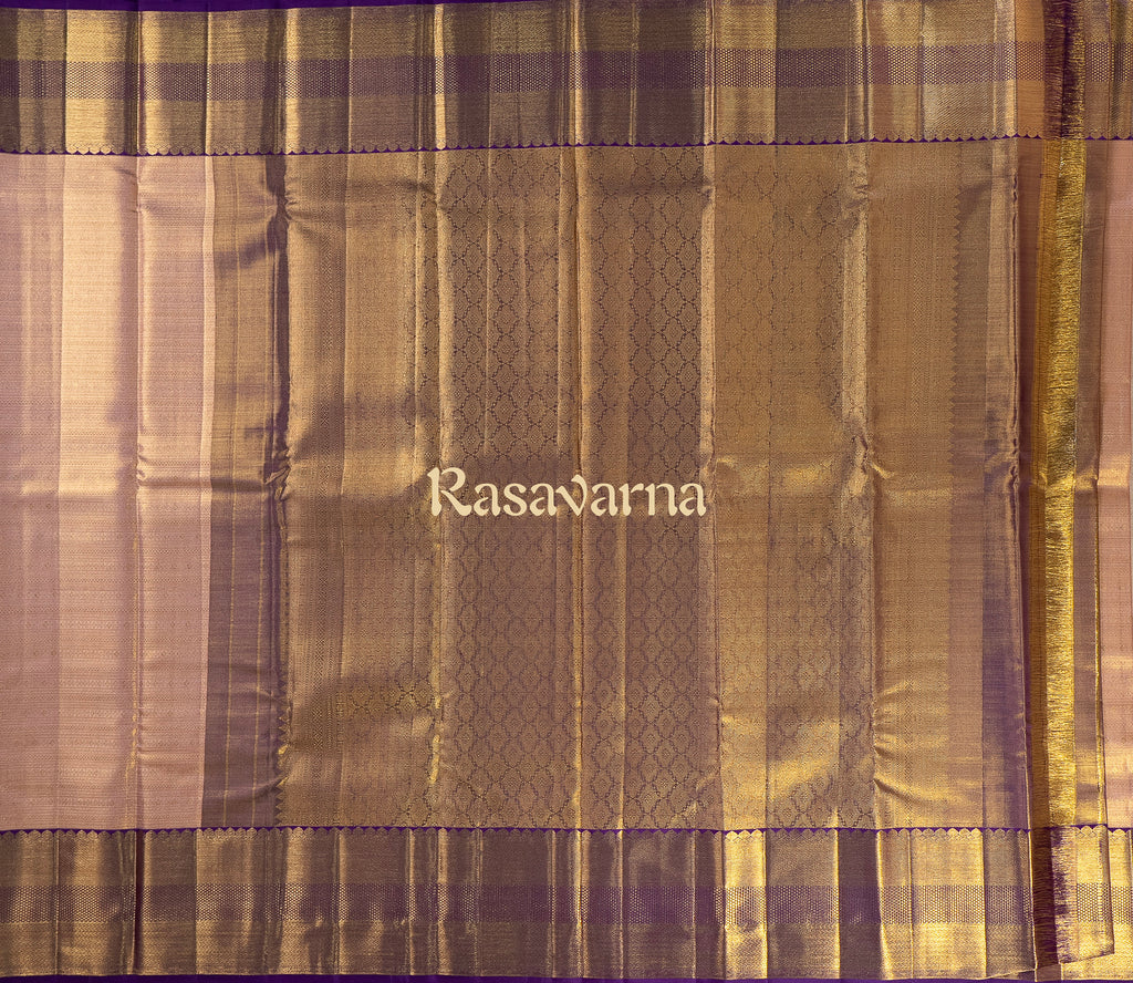 Rose Gold Pure Silk Kanchipuram Pattu Saree with Purple Border