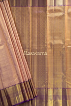 Rose Gold Pure Silk Kanchipuram Pattu Saree with Purple Border
