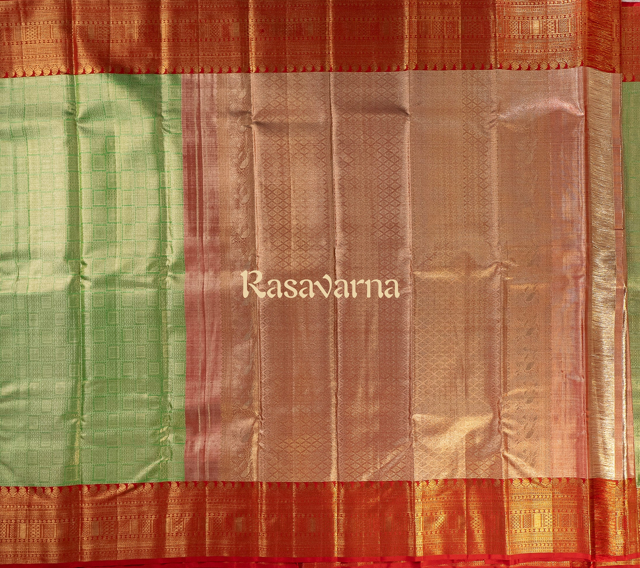 Pista Green Pure Silk Kanchipuram Pattu Saree with Red Border