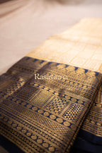 Yellow Pure Silk Kanchipuram Pattu Saree with Navy Blue Border