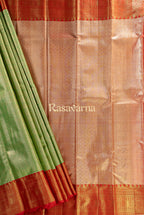 Pista Green Pure Silk Kanchipuram Pattu Saree with Red Border
