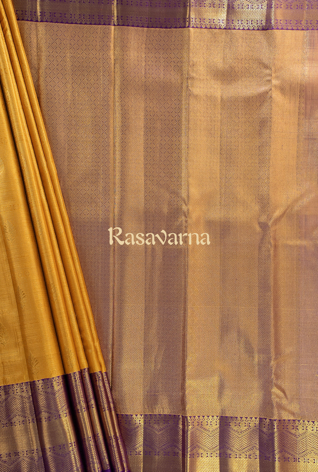 Mustard Gold Pure Silk Kanchipuram Pattu Saree with Magenta Border
