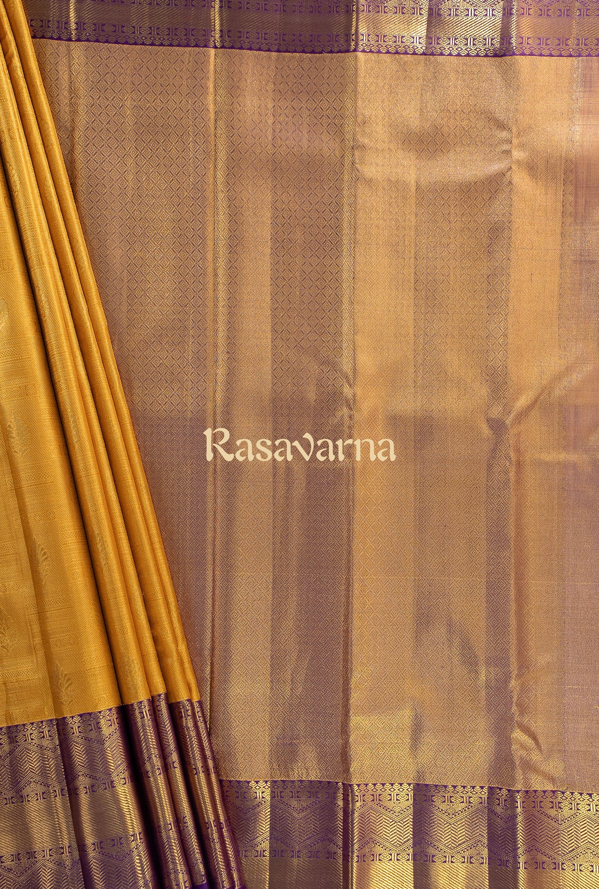 Mustard Gold Pure Silk Kanchipuram Pattu Saree with Magenta Border