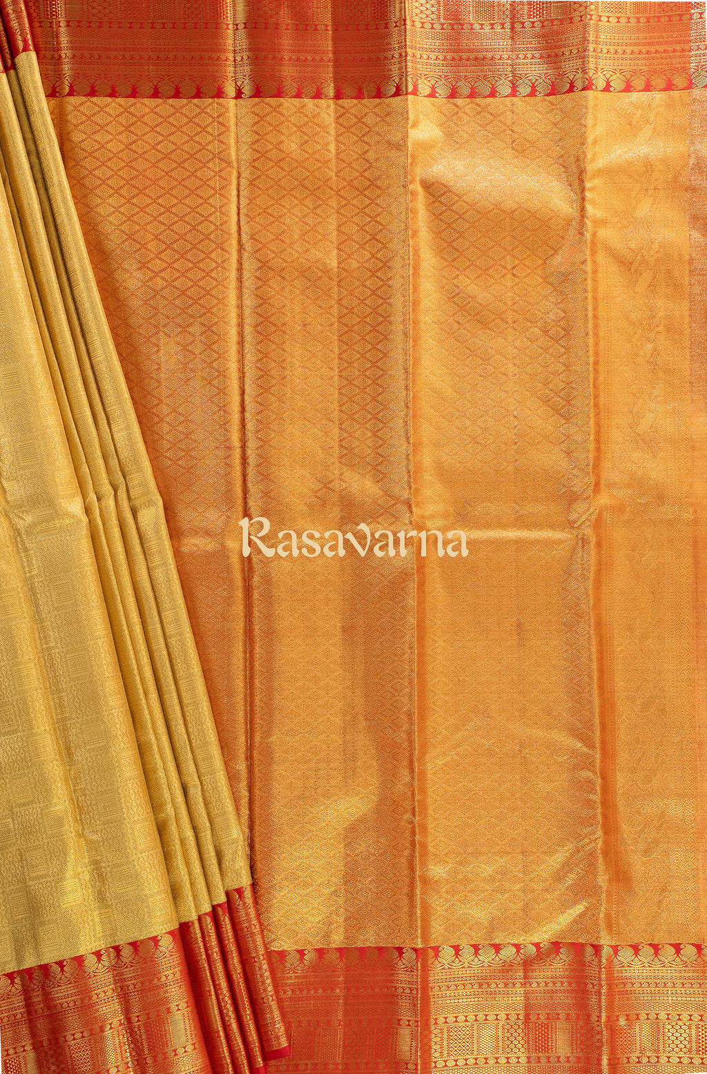 Yellow Pure Silk Kanchipuram Pattu Saree with Red Border