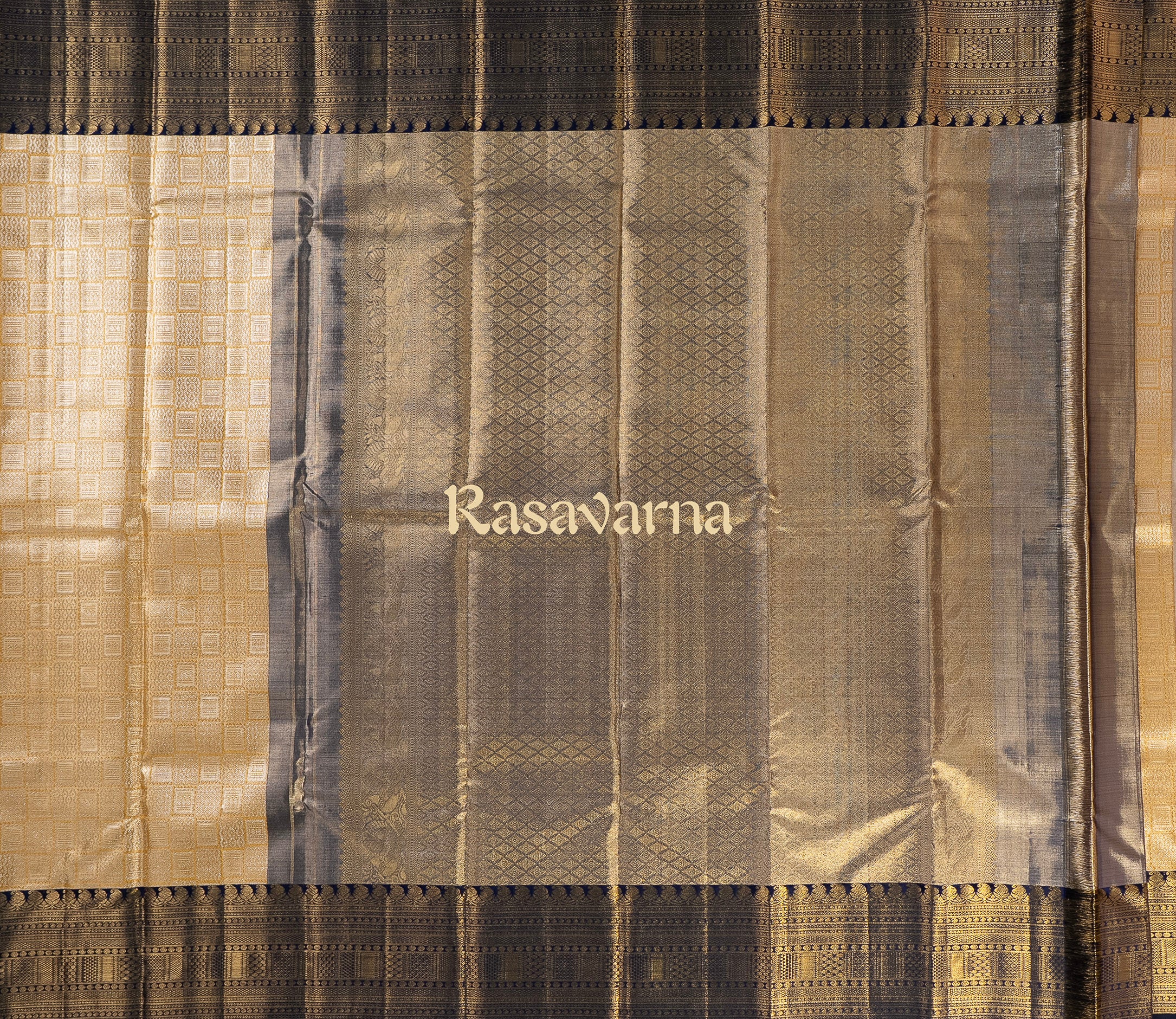 Yellow Pure Silk Kanchipuram Pattu Saree with Navy Blue Border