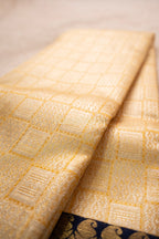 Yellow Pure Silk Kanchipuram Pattu Saree with Navy Blue Border