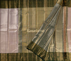 Rose Gold Pure Silk Kanchipuram Pattu Saree with Bottle Green Border