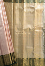 Rose Gold Pure Silk Kanchipuram Pattu Saree with Bottle Green Border